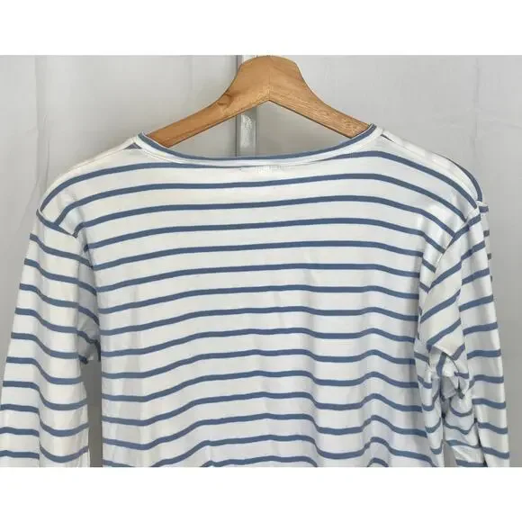 LAKE Striped Pajama Top Crew Neck Long Sleeve Pima Cotton Blue White Size M - Picture 6 of 7